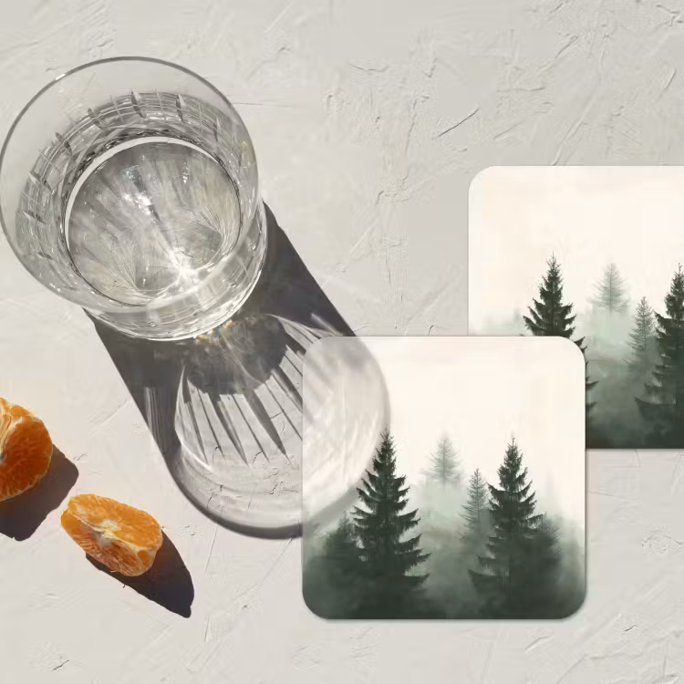 Sparren - Bomen - Groen - Beige onderzetter kurk middel -sfeer4