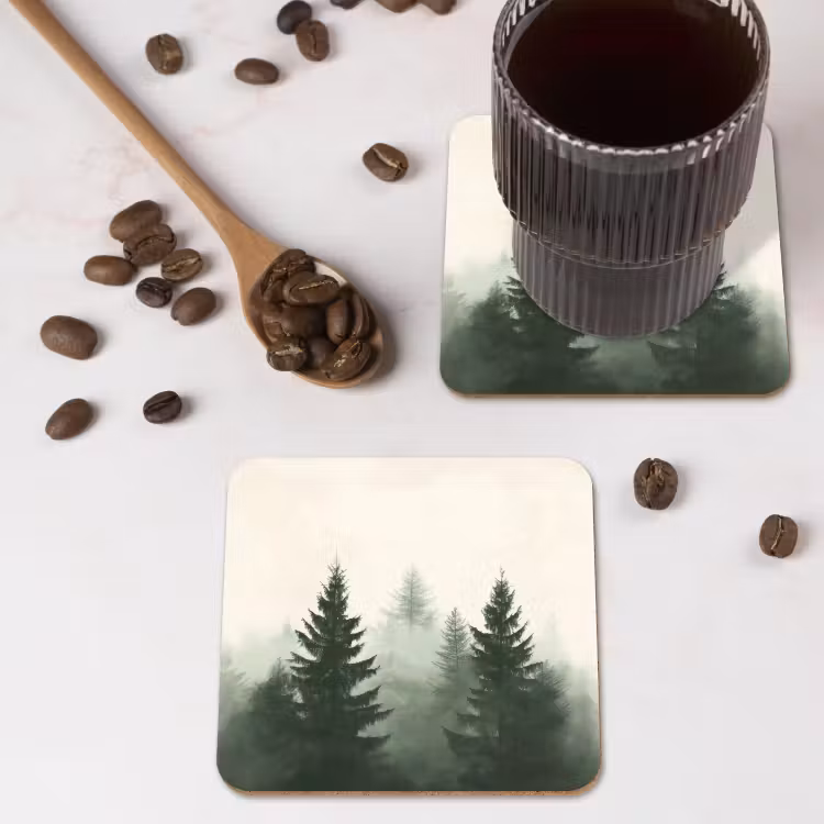 Sparren - Bomen - Groen - Beige onderzetter kurk middel -sfeer2