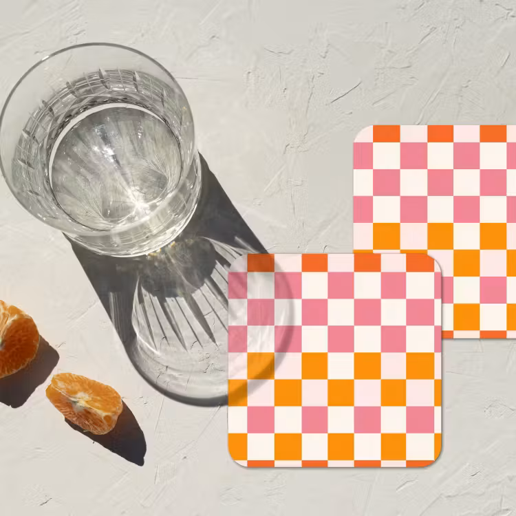 Vierkant - Patroon - Oranje onderzetter kurk middel 366 -sfeer4