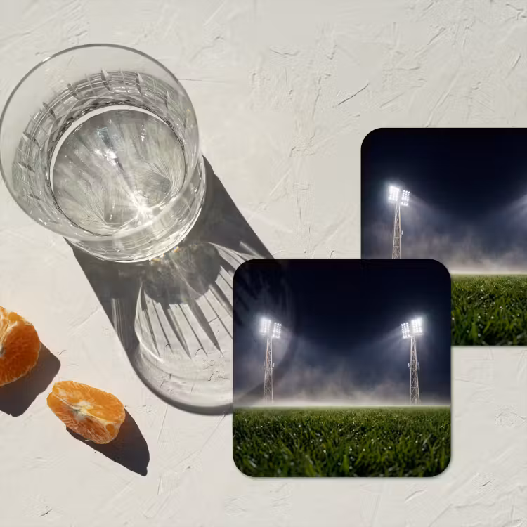 Stadion - Lichtmast - Sport - Nacht onderzetter kurk middel -sfeer4