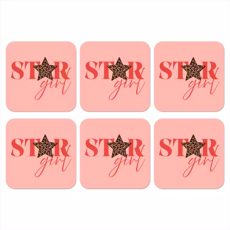 Star girl - Roze - Panter - Ster onderzetter kurk middel -3d