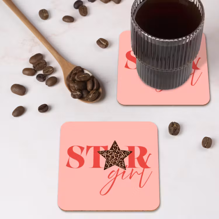 Star girl - Roze - Panter - Ster onderzetter kurk middel -sfeer2
