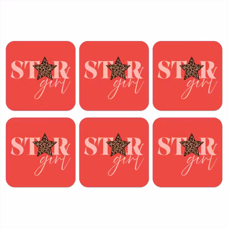 Star girl - Rood - Panter - Ster onderzetter kurk middel -3d