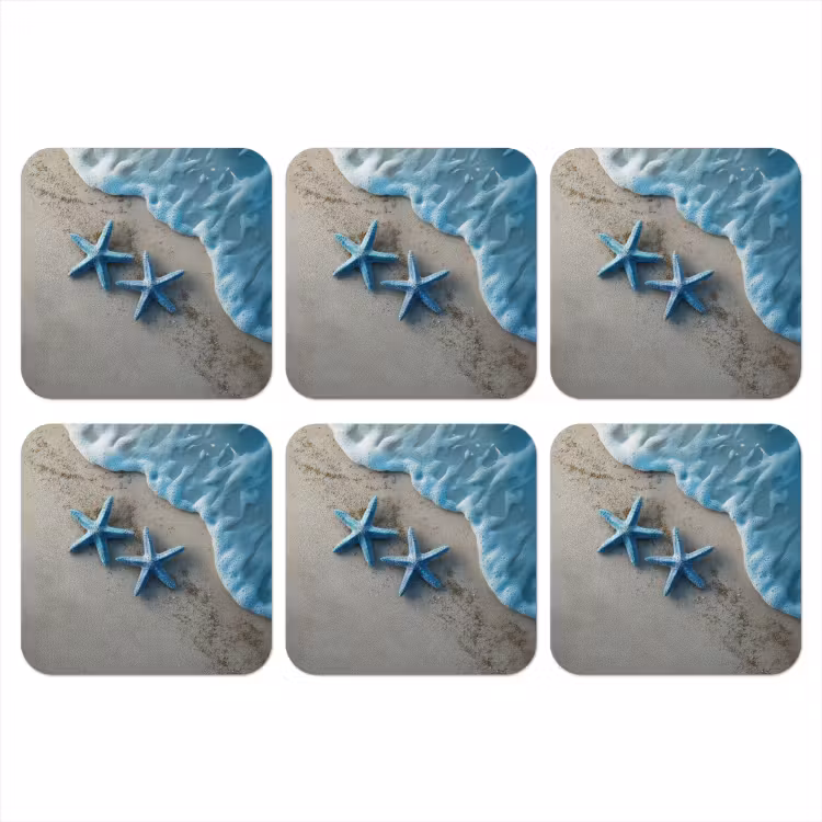 Zeesterren - Zand - Zee - Blauw onderzetter kurk middel -3d