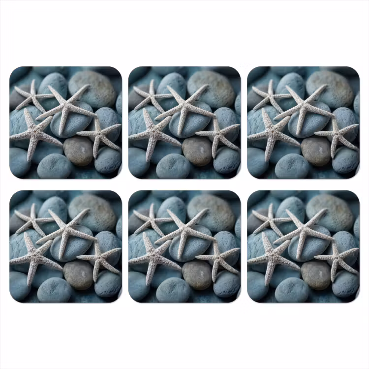 Zeesterren - Stenen - Wit onderzetter kurk middel -3d