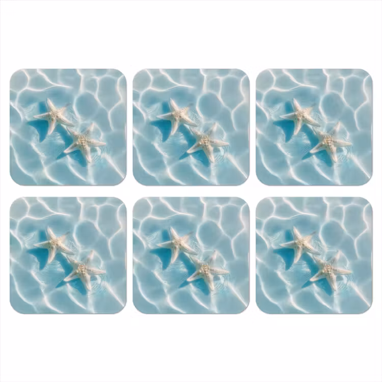 Zeesterren - Golvend water - Rustgevend onderzetter kurk middel -3d
