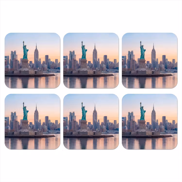 Vrijheidsbeeld - New York - Zonsopgang - Stad - Architectuur onderzetter kurk middel -3d