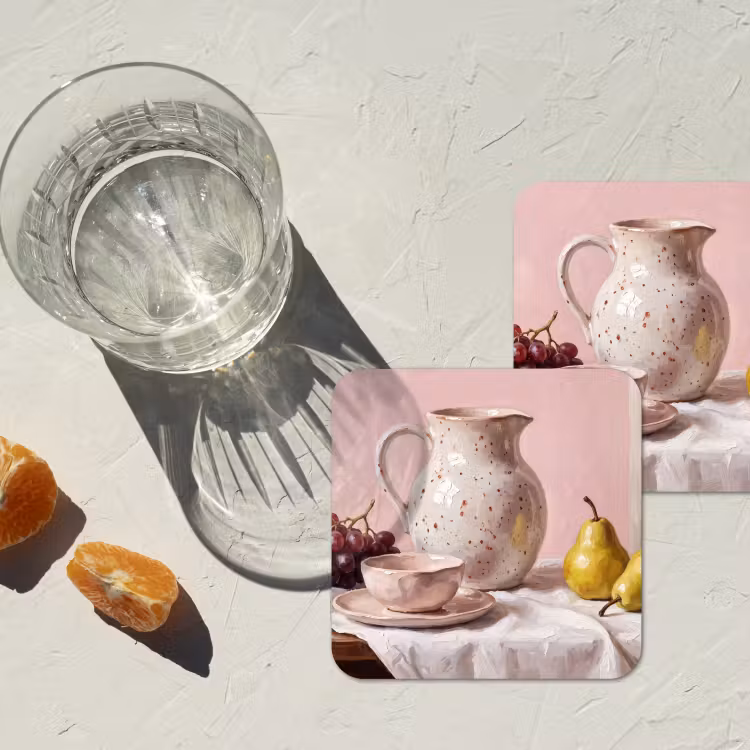 Coaster - Still Life - Fruit - Pink - Stilleven - Fruit - Roze onderzetter kurk middel