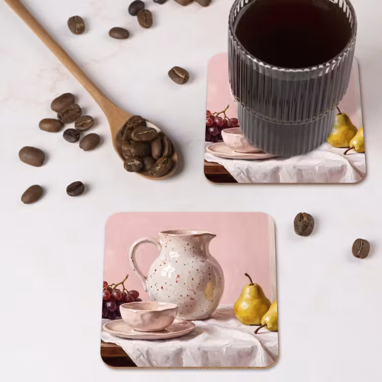 Coaster - Still Life - Fruit - Pink - Stilleven - Fruit - Roze onderzetter kurk middel
