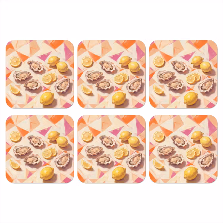 Stilleven - Citroenen - Oesters - Abstract - Oranje onderzetter kurk middel -3d