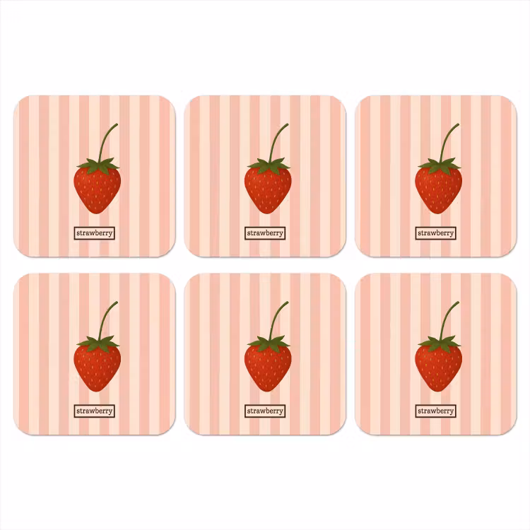 Aardbei - Strepen - Minimalistisch - Rood onderzetter kurk middel -3d