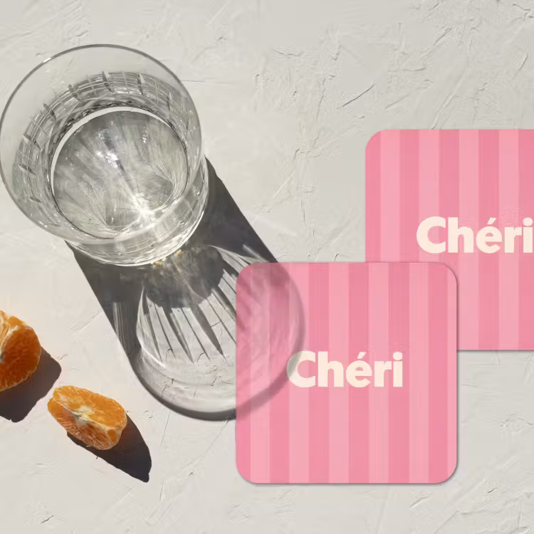 Gestreept - Roze - Chéri onderzetter kurk middel -sfeer4