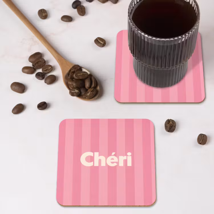 Gestreept - Roze - Chéri onderzetter kurk middel -sfeer2