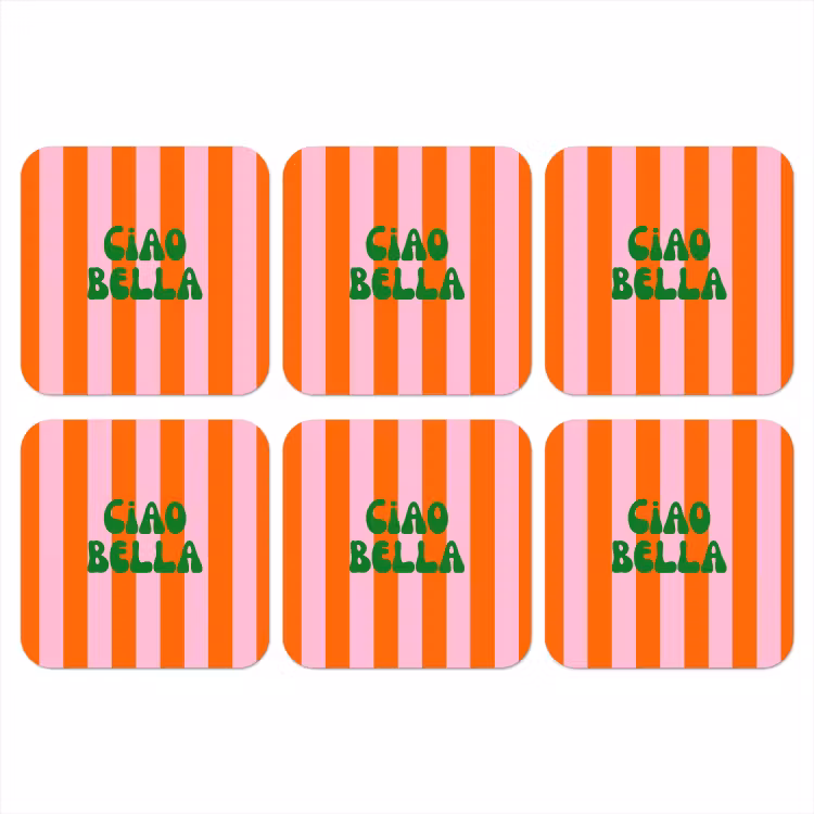 Strepen - Oranje - Verticaal - Ciao bella onderzetter kurk middel -3d