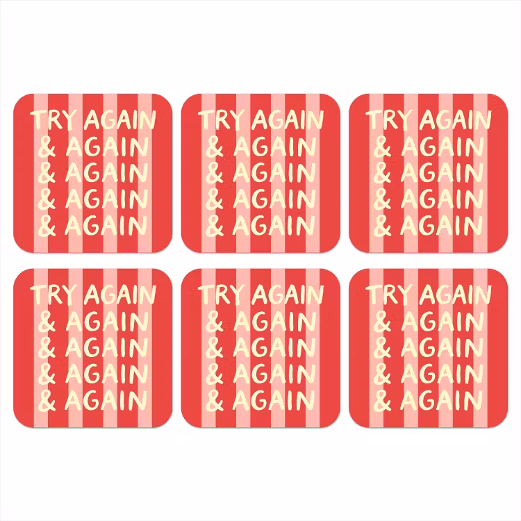 Strepen - Rood - Try again onderzetter kurk middel -3d