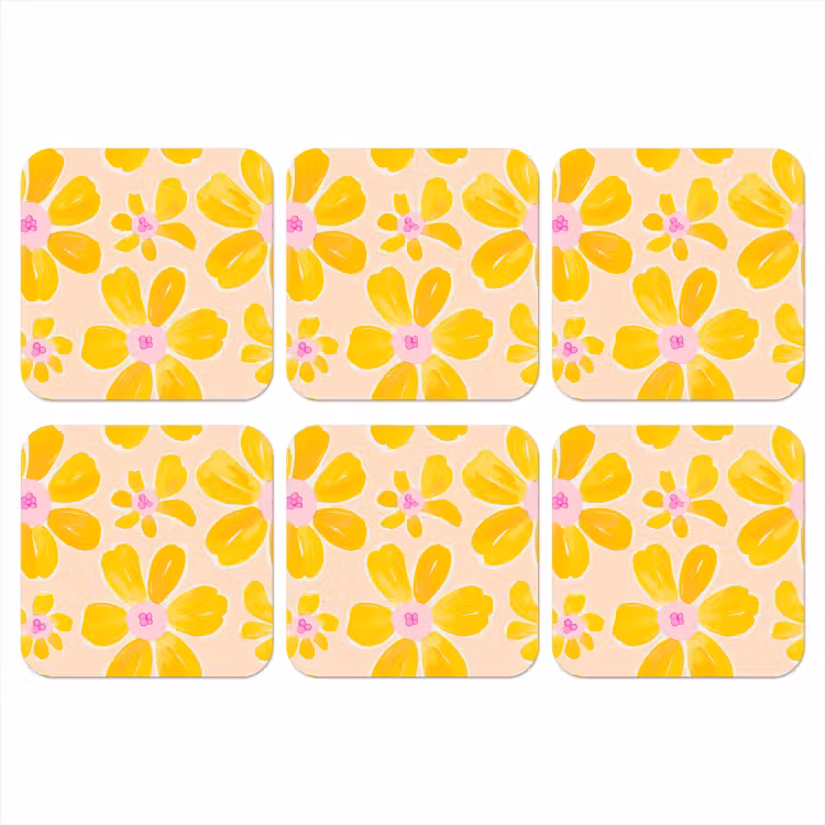 Zomers - Bloemen - Geel onderzetter kurk middel 366 -3d