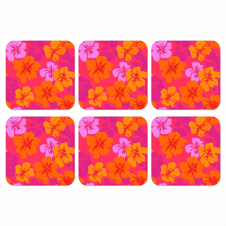 Zomers - Hibiscus - Kleurrijk onderzetter kurk middel 366 -3d