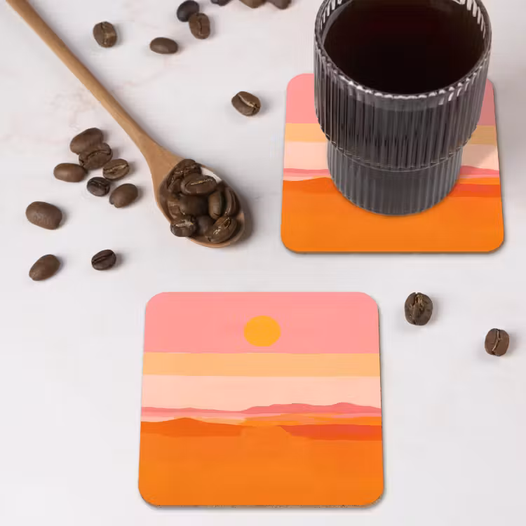 Zon - Abstract - Landschap - Oranje onderzetter kurk middel -sfeer2