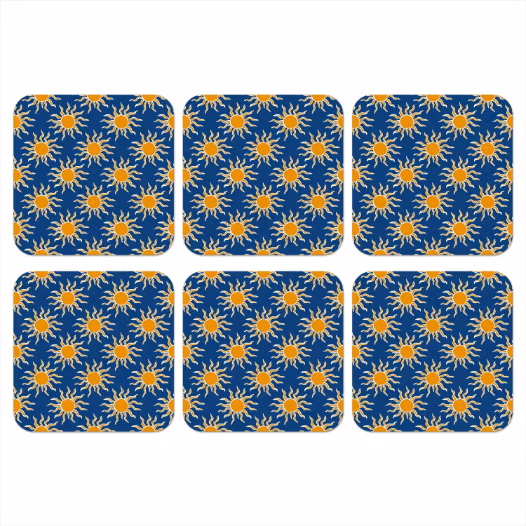 Zon - Patroon - Blauw onderzetter kurk middel 366 -3d