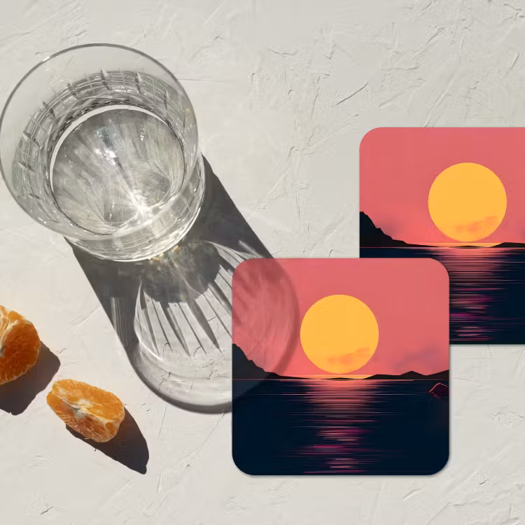 Zon - Geel - Bergen - Water onderzetter kurk middel -sfeer4