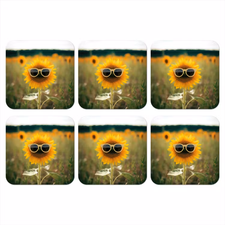 Zonnebloem - Veld - Zonnebril onderzetter kurk middel -3d