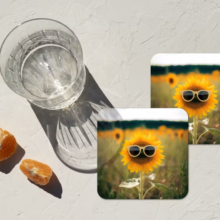 Zonnebloem - Veld - Zonnebril onderzetter kurk middel -sfeer4