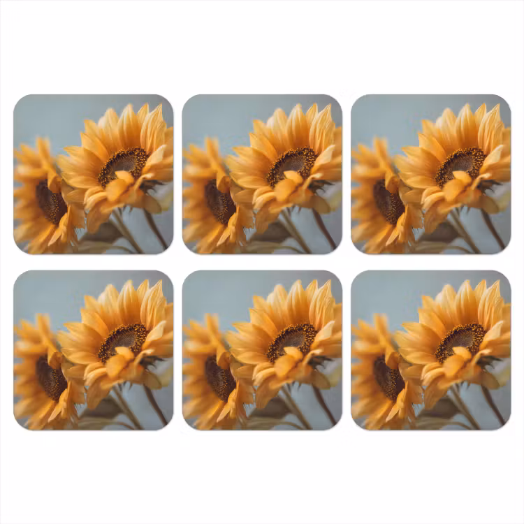 Zonnebloemen - Geel - Wazig onderzetter kurk middel -3d