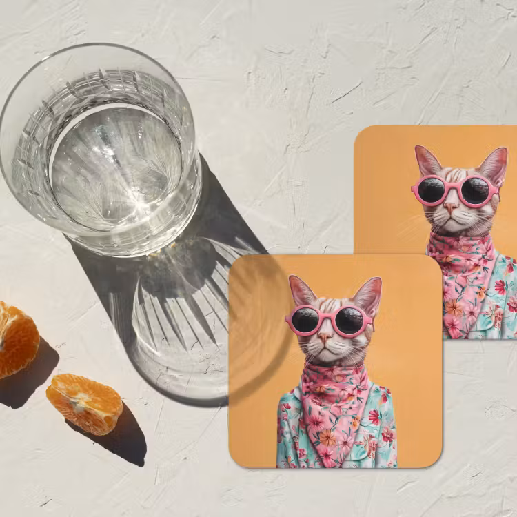 Zonnebril - Kat - Sjaal - Bloemen onderzetter kurk middel -sfeer4