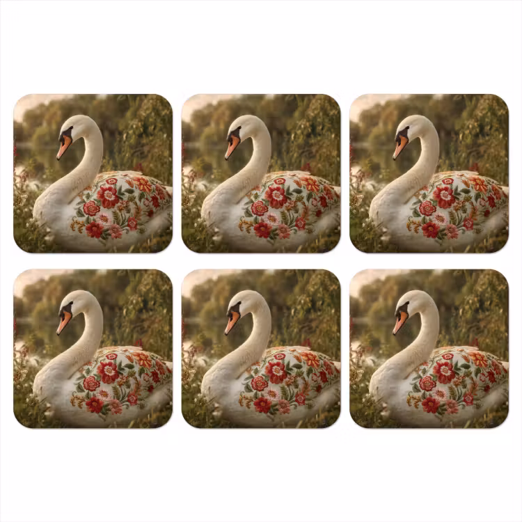 Zwaan - Bloemen - Natuur onderzetter kurk middel -3d
