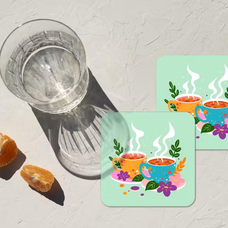 Thee - Illustratie - Kopjes - Bloemen onderzetter kurk middel -sfeer4