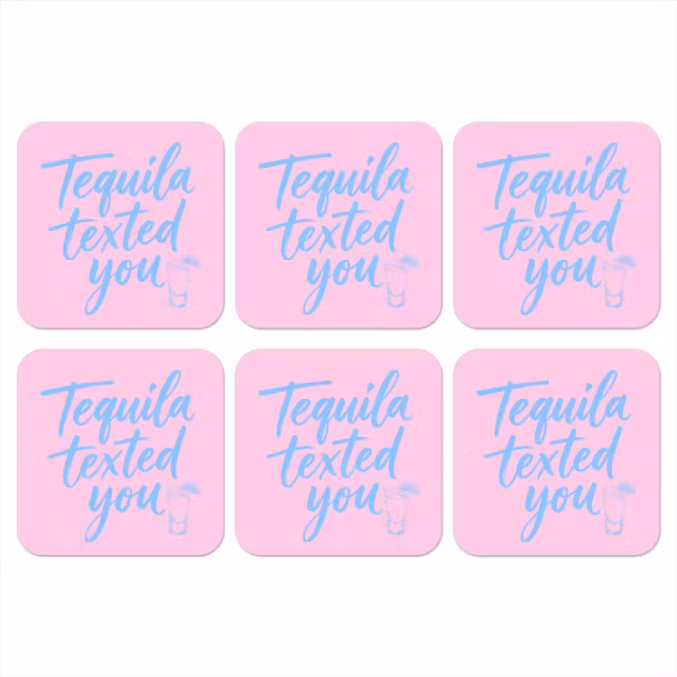 Tequila texted you - Roze - Blauw onderzetter kurk middel -3d