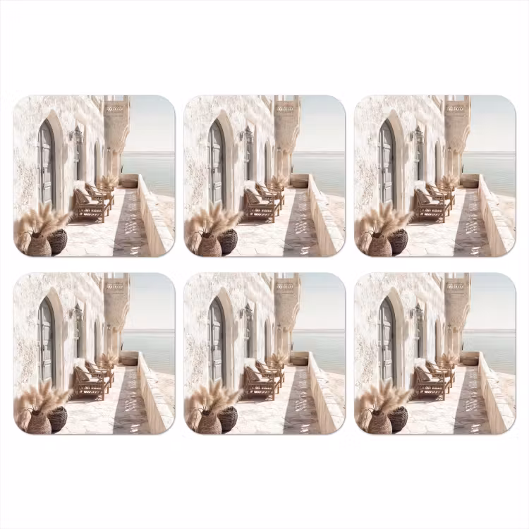 Terras - Stoelen - Strand - Beige onderzetter kurk middel -3d
