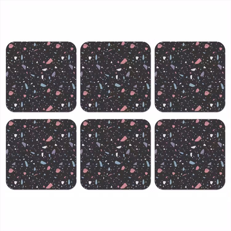 Terrazzo - Patroon - Zwart - Zacht onderzetter kurk middel 366 -3d