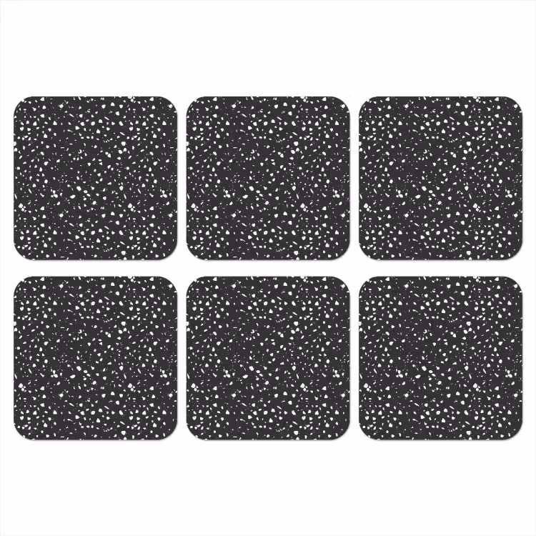 Terrazzo - Patroon - Zwart - Wit onderzetter kurk middel 366 -3d