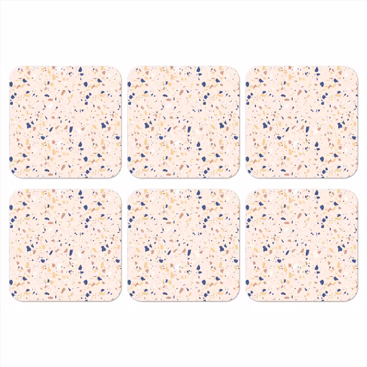 Terrazzo -  Patroon - Kleurrijk - Indigo onderzetter kurk middel 366 -3d