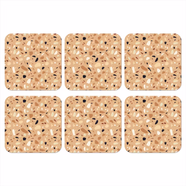 Terrazzo - Patroon - Kleurrijk - Oranje onderzetter kurk middel 366 -3d