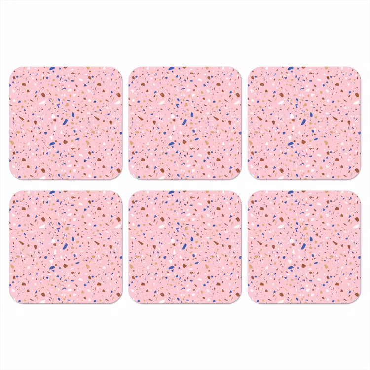 Terrazzo -  Patroon - Kleurrijk - Roze onderzetter kurk middel 366 -3d