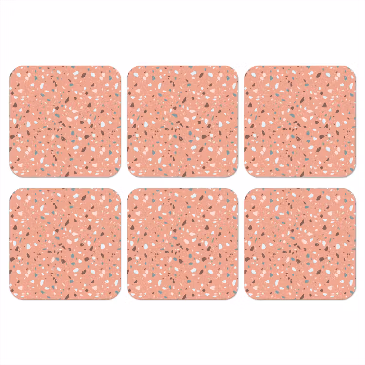 Terrazzo -  Patroon - Kleurrijk - Roze - Blauw onderzetter kurk middel 366 -3d