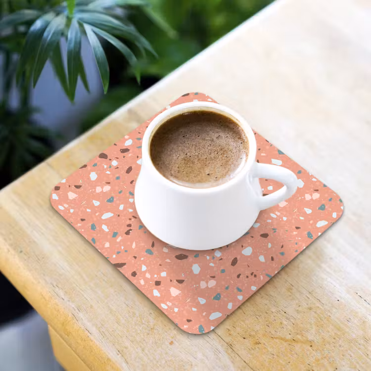 Terrazzo -  Patroon - Kleurrijk - Roze - Blauw onderzetter kurk middel 366 -sfeer5