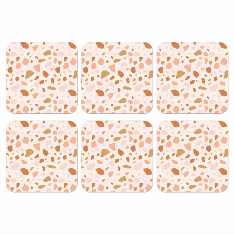 Terrazzo - Patroon - Kleurrijk - Zalm onderzetter kurk middel 366 -3d
