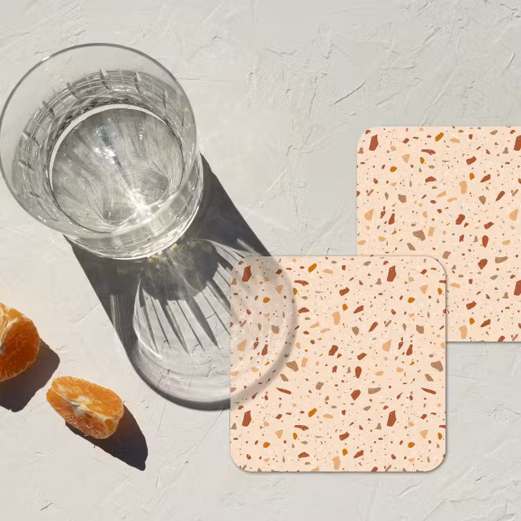 Terrazzo - Patroon - Kleurrijk - Steen onderzetter kurk middel 366 -sfeer4