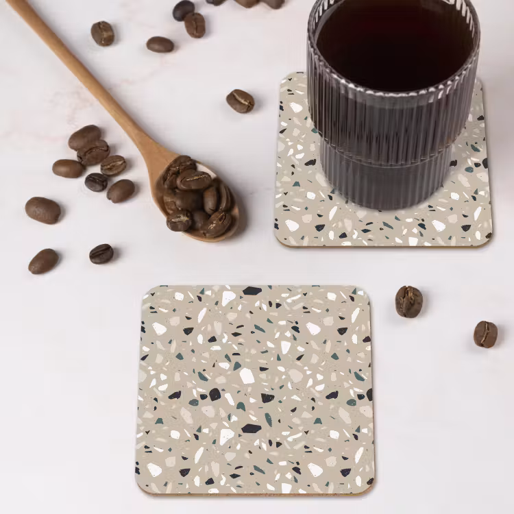 Terrazzo - Patroon - Groen onderzetter kurk middel 366 -sfeer2