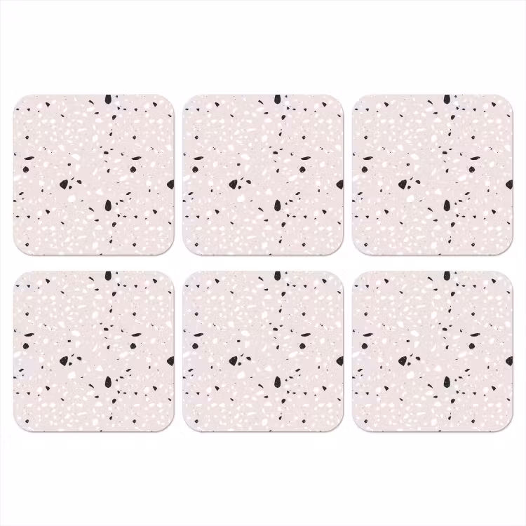 Terrazzo -  Patroon - Zacht - Zwart - Wit onderzetter kurk middel 366 -3d