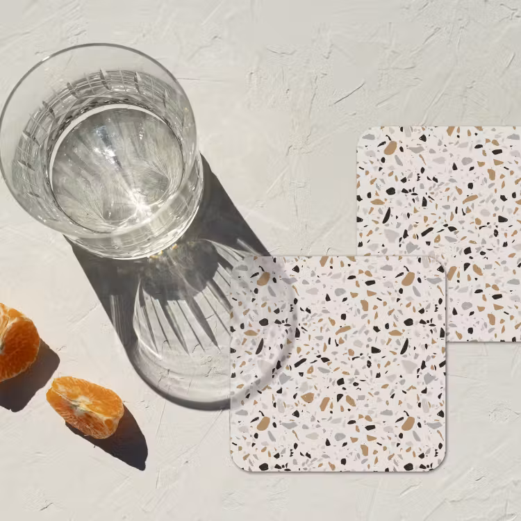 Terrazzo - Patroon - Staal onderzetter kurk middel 366 -sfeer4