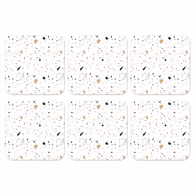Terrazzo - Patroon - Wit - Neutraal onderzetter kurk middel 366 -3d