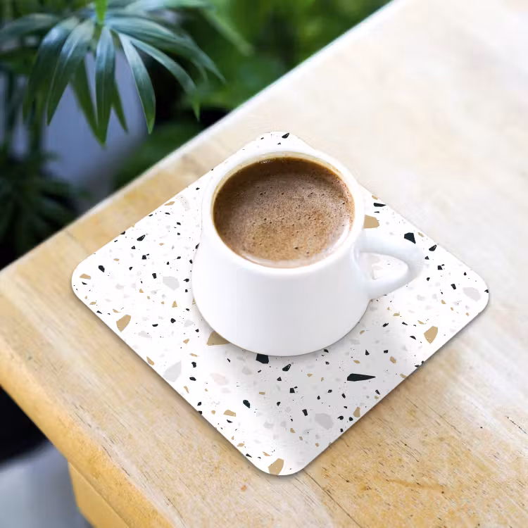 Terrazzo - Patroon - Wit - Neutraal onderzetter kurk middel 366 -sfeer5