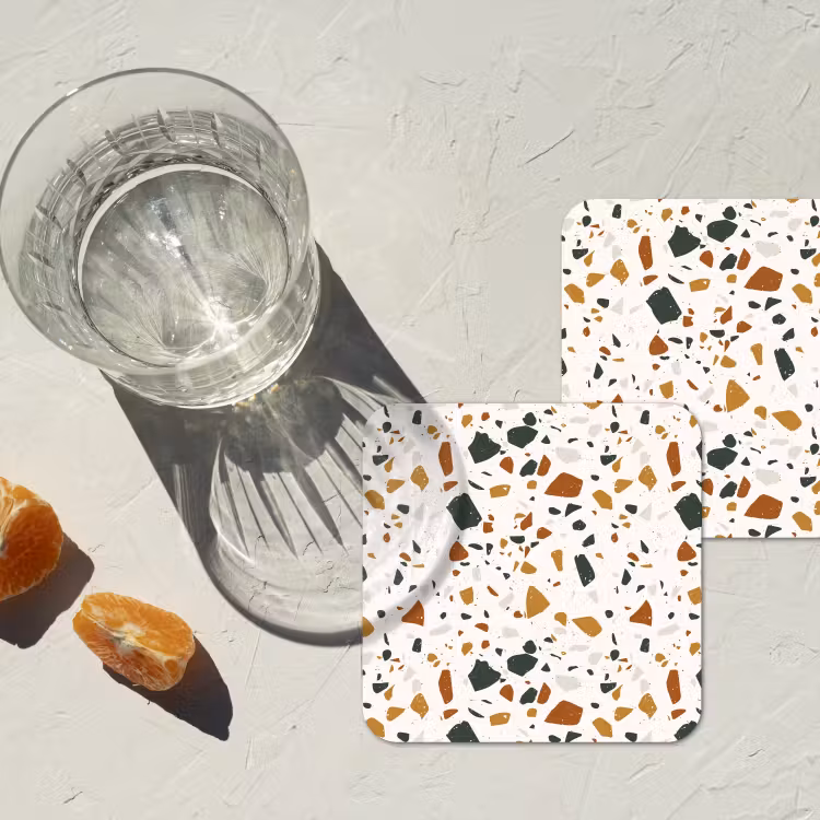 Terrazzo - Patroon - Wit - Terra onderzetter kurk middel 366 -sfeer4