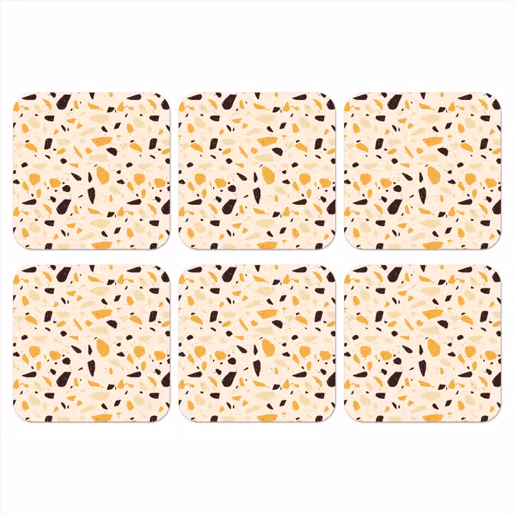 Terrazzo -  Patroon - Geel - onderzetter kurk middel 366 -3d