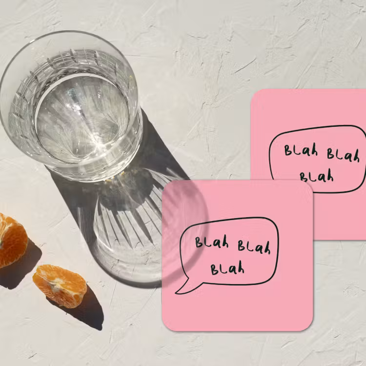 Tekstwolkje - BLAH BLAH BLAH - Roze onderzetter kurk middel -sfeer4
