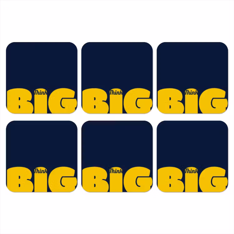 Think big - Blauw - Geel onderzetter kurk middel -3d